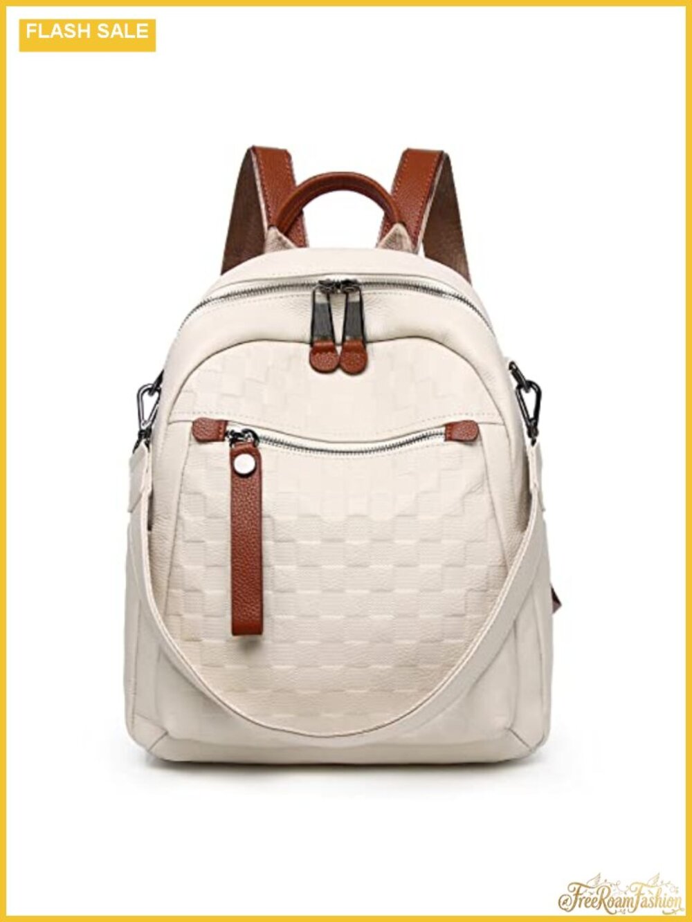 Genuine Leather Backpack Convertible Purse Top-grain Checkered Print